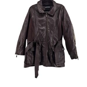VIntage‎ Pimkie Women Dark Brown Faux Leather Belted Moto Jacket Size 1X Retro